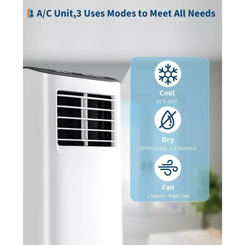 Acekool Aire Acondicionado Portátil de 8,000 BTU, Ventilador Deshumidificador de CA 4 en 1, Control Remoto, Temporizador, para Habitaciones de hasta 350 Pies Cuadrados, Kit para Ventana