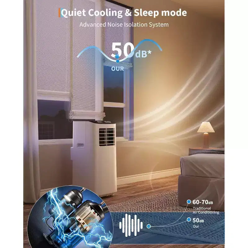 Acekool Aire Acondicionado Portátil de 8,000 BTU, Ventilador Deshumidificador de CA 4 en 1, Control Remoto, Temporizador, para Habitaciones de hasta 350 Pies Cuadrados, Kit para Ventana