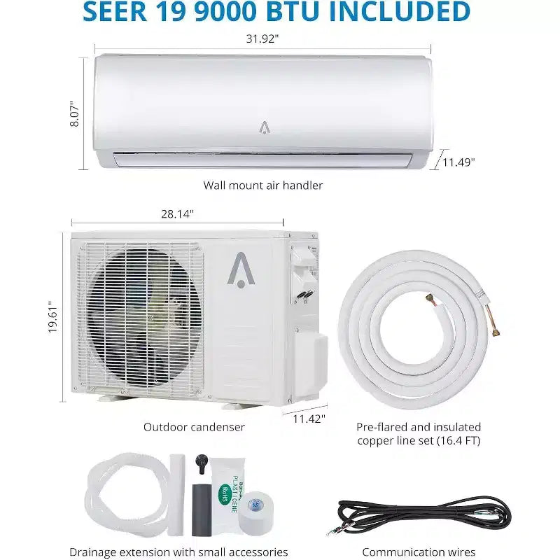 Acekool Mini Split AC y bomba de calor de 12.000 BTU, Inverter 21 SEER2, WiFi, sistema sin conductos con kit de instalación para habitaciones de hasta 70 m², 230V