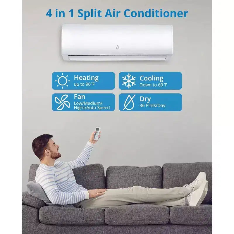 Acekool Mini Split AC y bomba de calor de 12.000 BTU, Inverter 21 SEER2, WiFi, sistema sin conductos con kit de instalación para habitaciones de hasta 70 m², 230V