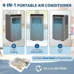 Acekool Aire Acondicionado Portátil de 8,000 BTU, 4 en 1, AC, Deshumidificador, Ventilador, Modo Sueño, Control Remoto, Temporizador, Kit para Ventana, para Habitaciones de hasta 32.5 m², Gris