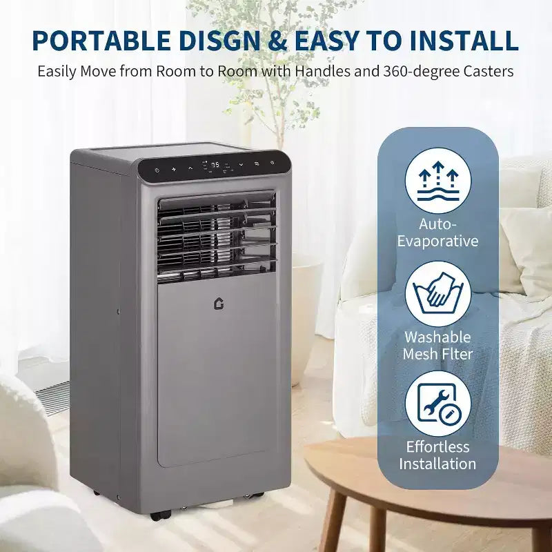 Acekool Aire Acondicionado Portátil de 8,000 BTU, 4 en 1, AC, Deshumidificador, Ventilador, Modo Sueño, Control Remoto, Temporizador, Kit para Ventana, para Habitaciones de hasta 32.5 m², Gris