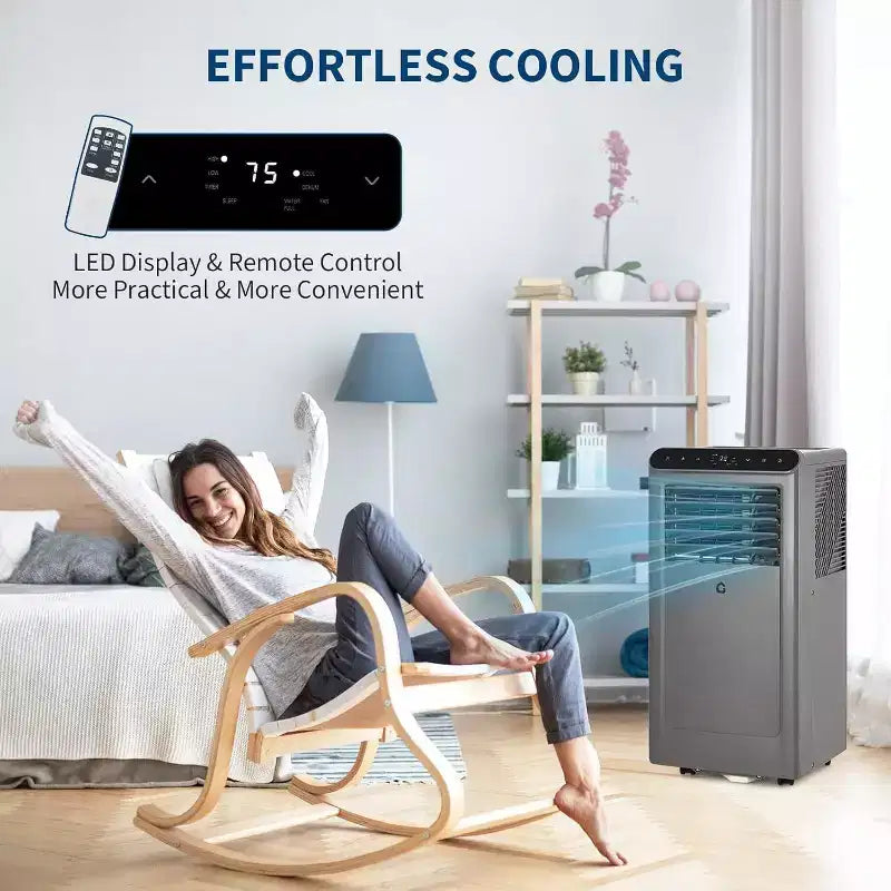 Acekool Aire Acondicionado Portátil de 8,000 BTU, 4 en 1, AC, Deshumidificador, Ventilador, Modo Sueño, Control Remoto, Temporizador, Kit para Ventana, para Habitaciones de hasta 32.5 m², Gris