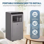 Acekool Aire Acondicionado Portátil de 10,000 BTU, 4 en 1 AC Deshumidificador Ventilador Modo Reposo, Control Remoto, Eficiencia Energética, para Habitaciones de hasta 450 Sq. Ft, Gris