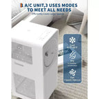 Aire acondicionado portátil Acekool de 14.000 BTU, ventilador deshumidificador 3 en 1, control remoto, modo de suspensión, temporizador, kit de ventana, para habitaciones de 20 a 27 m², blanco