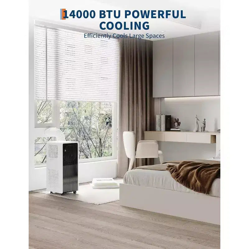 Acekool Aire Acondicionado Portátil de 14,000 BTU, 3 en 1, CA, Ventilador, Deshumidificador, para Habitaciones de hasta 65 m², Control Remoto, Temporizador, Modo Noche, Negro+Blanco