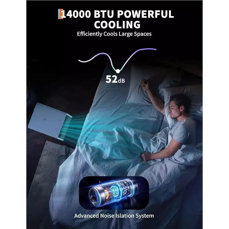 Acekool Aire Acondicionado Portátil de 14,000 BTU, 3 en 1, CA, Ventilador, Deshumidificador, para Habitaciones de hasta 65 m², Control Remoto, Temporizador, Modo Noche, Negro+Blanco