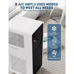 Acekool Aire Acondicionado Portátil de 14,000 BTU, 3 en 1, CA, Ventilador, Deshumidificador, para Habitaciones de hasta 65 m², Control Remoto, Temporizador, Modo Noche, Negro+Blanco