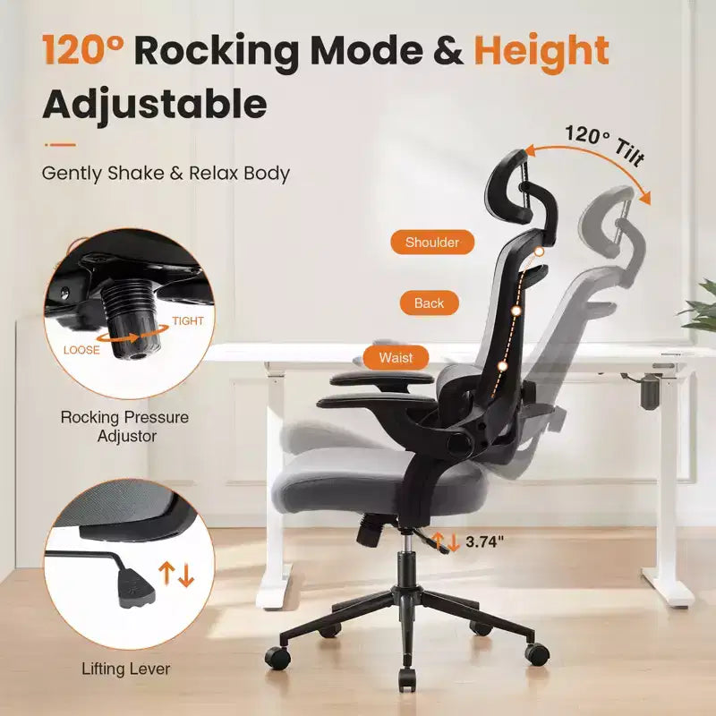 Silla de oficina Bestier con soporte lumbar y reposacabezas ajustables, cómoda silla de ordenador de malla con reposabrazos plegables suaves, silla gamer de altura regulable