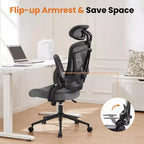 Silla de oficina Bestier con soporte lumbar y reposacabezas ajustables, cómoda silla de ordenador de malla con reposabrazos plegables suaves, silla gamer de altura regulable