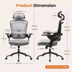 Silla de oficina Bestier con soporte lumbar y reposacabezas ajustables, cómoda silla de ordenador de malla con reposabrazos plegables suaves, silla gamer de altura regulable