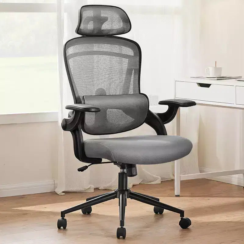 Silla de oficina Bestier con soporte lumbar y reposacabezas ajustables, cómoda silla de ordenador de malla con reposabrazos plegables suaves, silla gamer de altura regulable