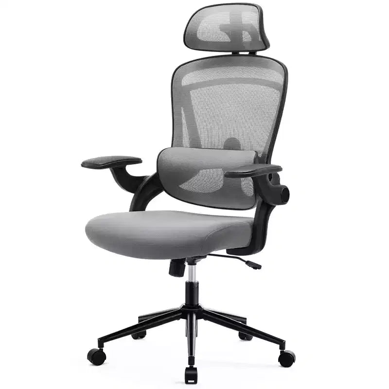 Silla de oficina Bestier con soporte lumbar y reposacabezas ajustables, cómoda silla de ordenador de malla con reposabrazos plegables suaves, silla gamer de altura regulable