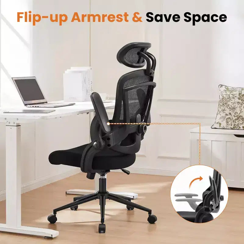 Silla de oficina Bestier con soporte lumbar y reposacabezas ajustables, cómoda silla de ordenador de malla con reposabrazos plegables suaves, silla gamer de altura regulable
