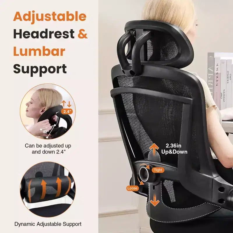 Silla de oficina Bestier con soporte lumbar y reposacabezas ajustables, cómoda silla de ordenador de malla con reposabrazos plegables suaves, silla gamer de altura regulable