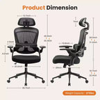 Silla de oficina Bestier con soporte lumbar y reposacabezas ajustables, cómoda silla de ordenador de malla con reposabrazos plegables suaves, silla gamer de altura regulable