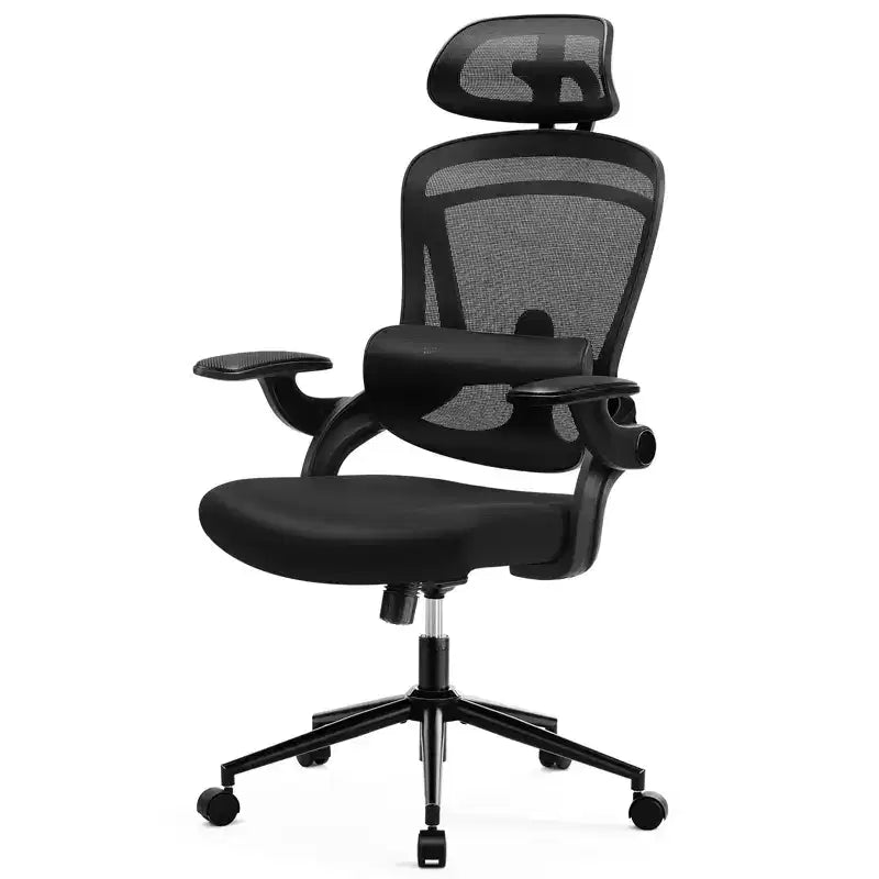 Silla de oficina Bestier con soporte lumbar y reposacabezas ajustables, cómoda silla de ordenador de malla con reposabrazos plegables suaves, silla gamer de altura regulable