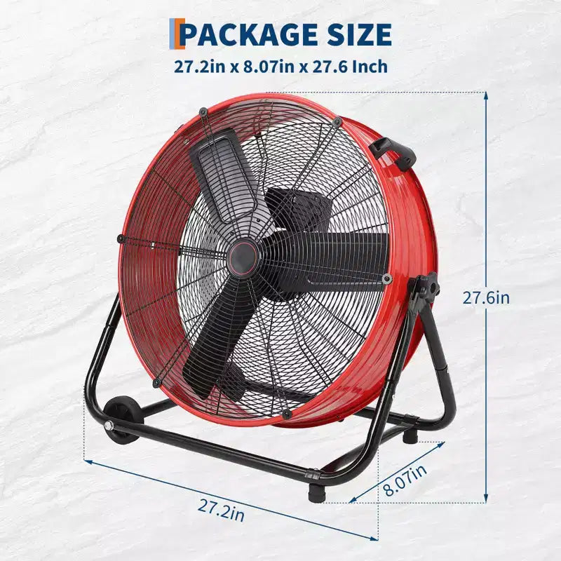 Ventilador de Piso, Ventilador Industrial - Ventilador de Tambor de 24 Pulgadas de Alta Resistencia con 4 Velocidades, Circulador de Aire de Metal para Almacén, Taller, Garaje, Fábrica, Sótano