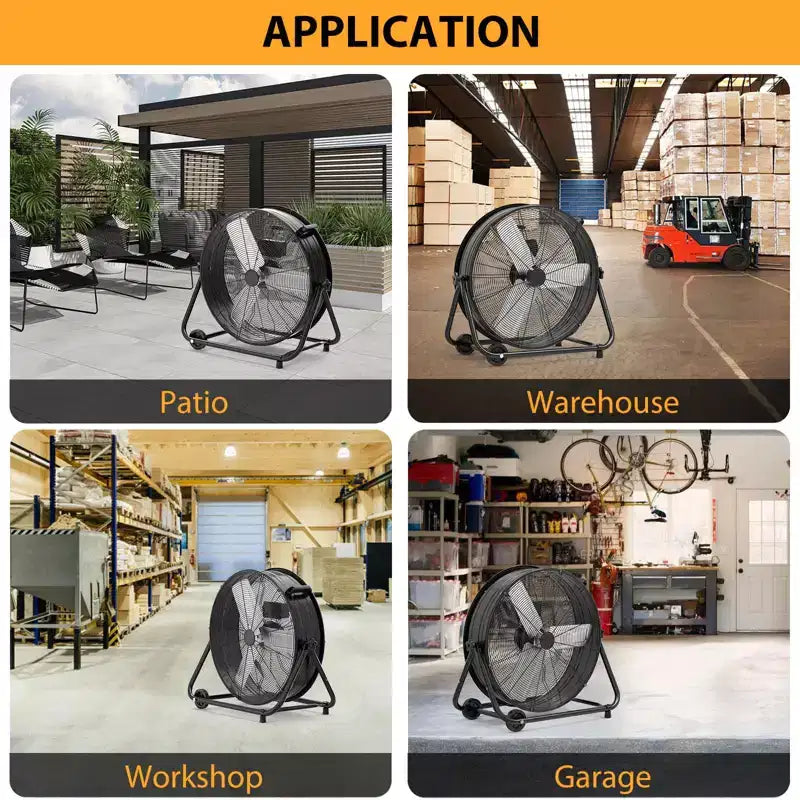 Ventilador de Piso, Ventilador Industrial - Ventilador de Tambor de 24 Pulgadas de Alta Resistencia con 4 Velocidades, Circulador de Aire de Metal para Almacén, Taller, Garaje, Fábrica, Sótano