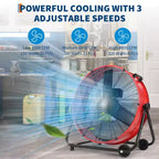 Ventilador de Piso, Ventilador Industrial - Ventilador de Tambor de 24 Pulgadas de Alta Resistencia con 4 Velocidades, Circulador de Aire de Metal para Almacén, Taller, Garaje, Fábrica, Sótano