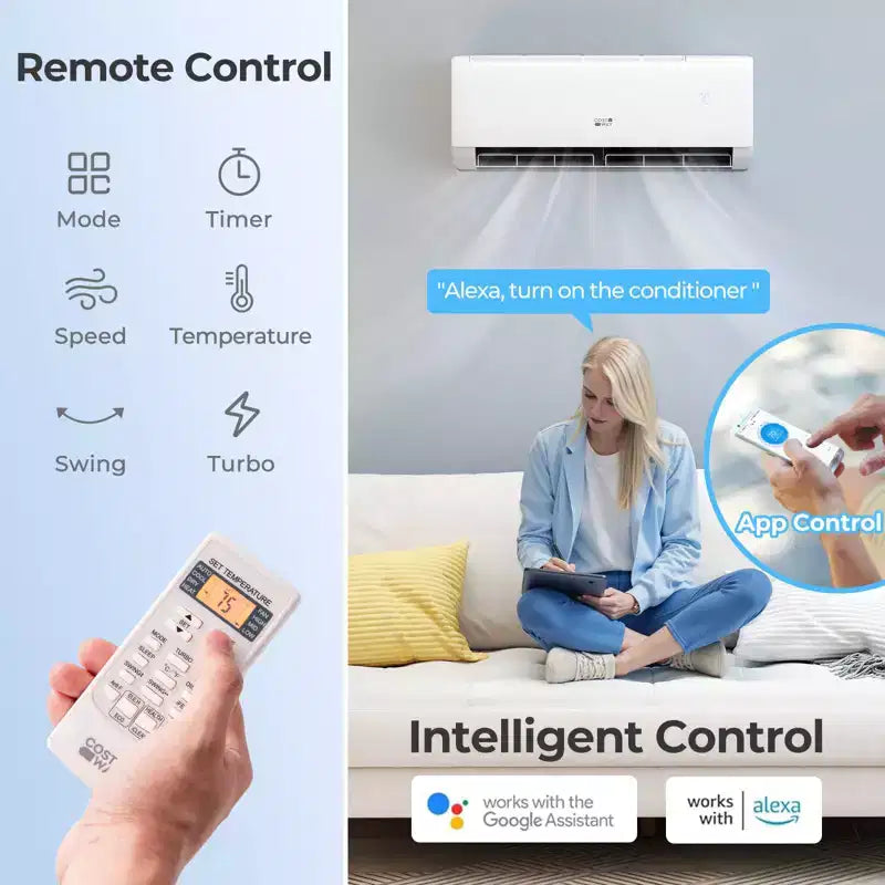 Aire acondicionado mini split Costway 9100BTU con wifi, 20.5 SEER2 115 V, con inversor, blanco/gris