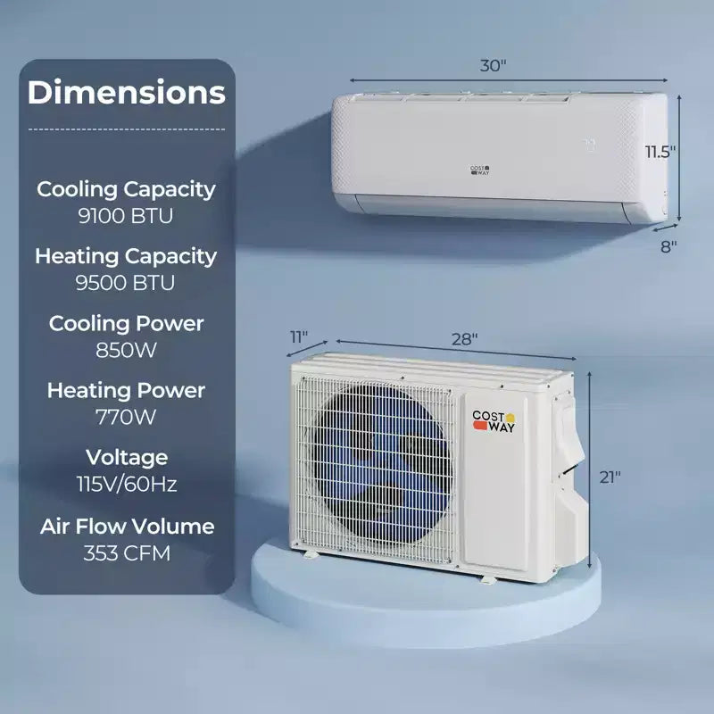 Aire acondicionado mini split Costway 9100BTU con wifi, 20.5 SEER2 115 V, con inversor, blanco/gris