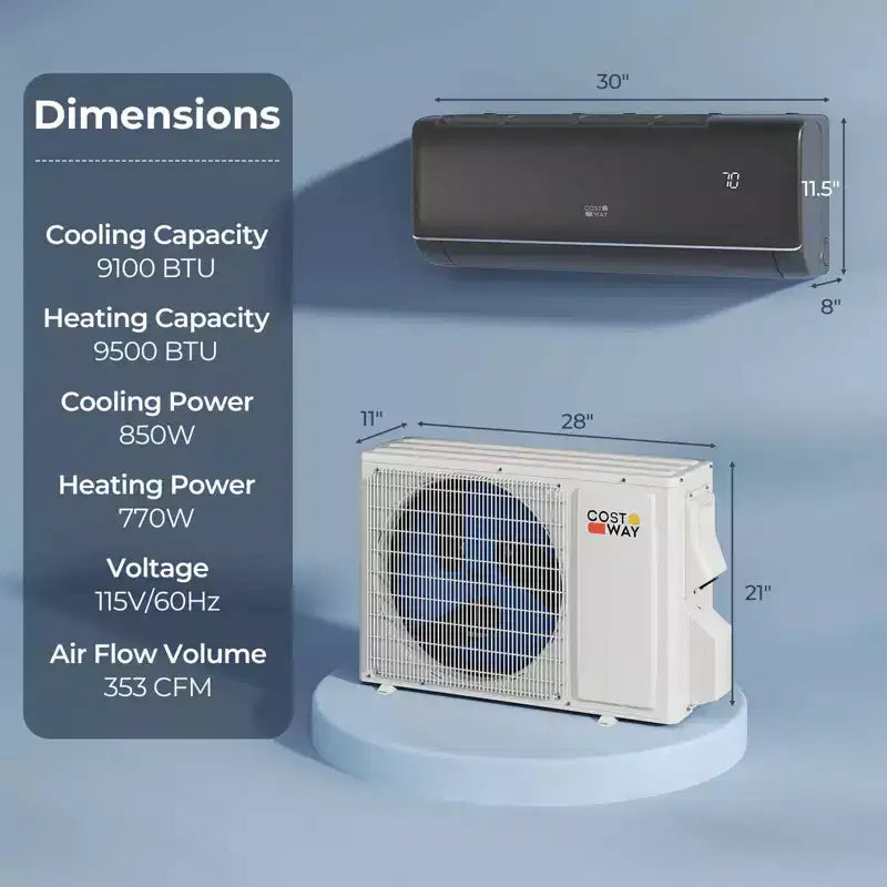 Aire acondicionado mini split Costway 9100BTU con wifi, 20.5 SEER2 115 V, con inversor, blanco/gris