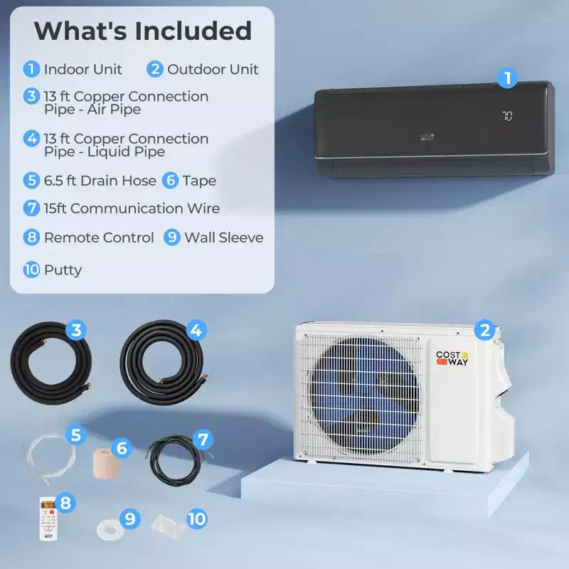 Aire acondicionado mini split Costway 9100BTU con wifi, 20.5 SEER2 115 V, con inversor, blanco/gris