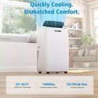Aire acondicionado portátil Heynemo 3 en 1 de 14.000 BTU con calefacción, deshumidificador y ventilador, control inteligente por WiFi, aire acondicionado silencioso para dormitorio u oficina, color blanco