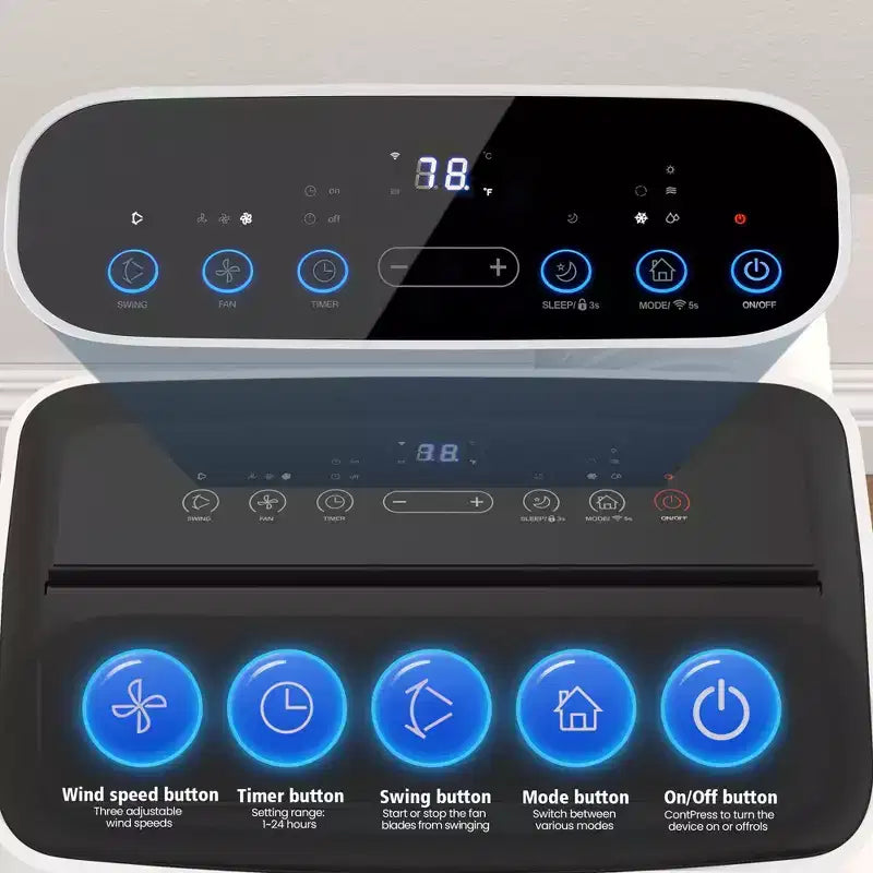 Aire acondicionado portátil Heynemo 3 en 1 de 14.000 BTU con calefacción, deshumidificador y ventilador, control inteligente por WiFi, aire acondicionado silencioso para dormitorio u oficina, color blanco