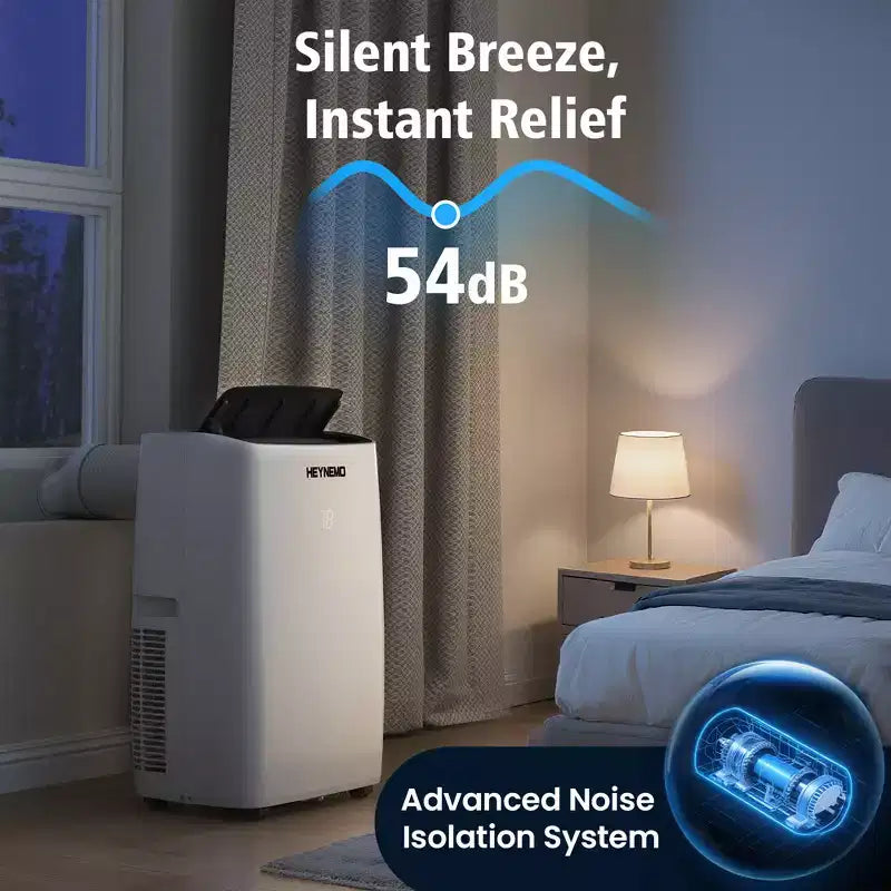 Aire acondicionado portátil Heynemo 3 en 1 de 14.000 BTU con calefacción, deshumidificador y ventilador, control inteligente por WiFi, aire acondicionado silencioso para dormitorio u oficina, color blanco