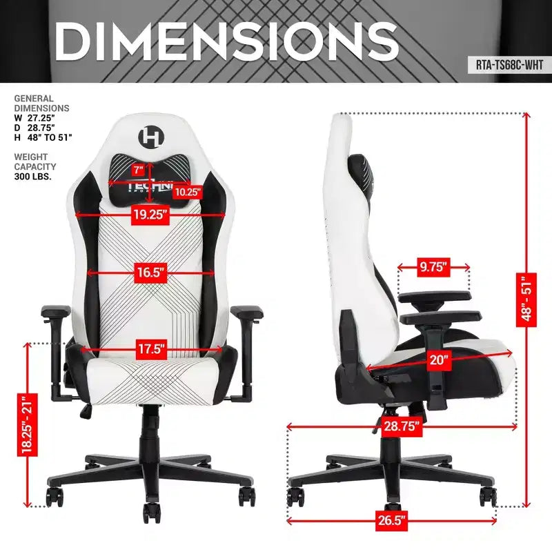 Silla de juegos Techni Sport RTA-TS68C-WHT Comfort Edge, blanca