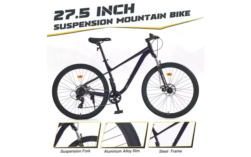 Bicicleta de montaña de 27.5 pulgadas y 8 velocidades, para hombres, mujeres, niños y niñas, suspensión delantera, cuadro de acero