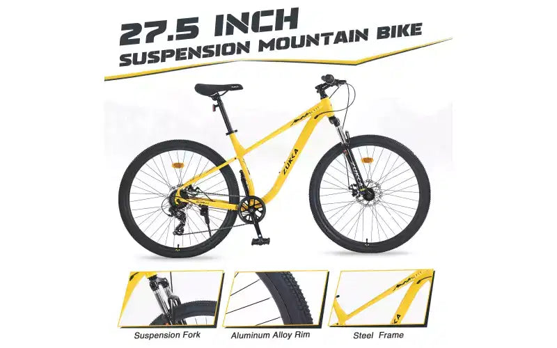 Bicicleta de montaña de 27.5 pulgadas y 8 velocidades, para hombres, mujeres, niños y niñas, suspensión delantera, cuadro de acero