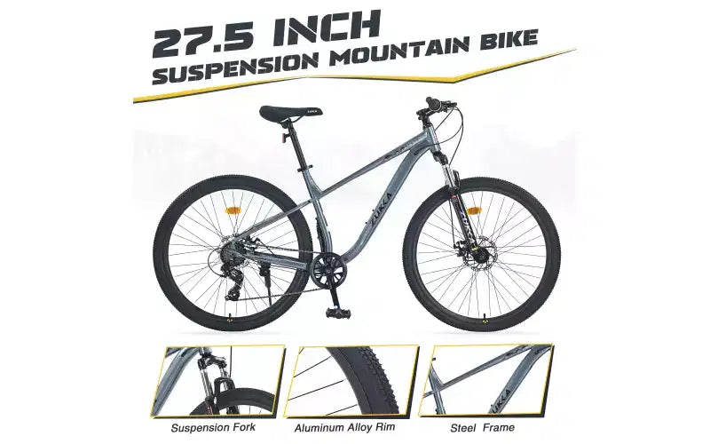 Bicicleta de montaña de 27.5 pulgadas y 8 velocidades, para hombres, mujeres, niños y niñas, suspensión delantera, cuadro de acero
