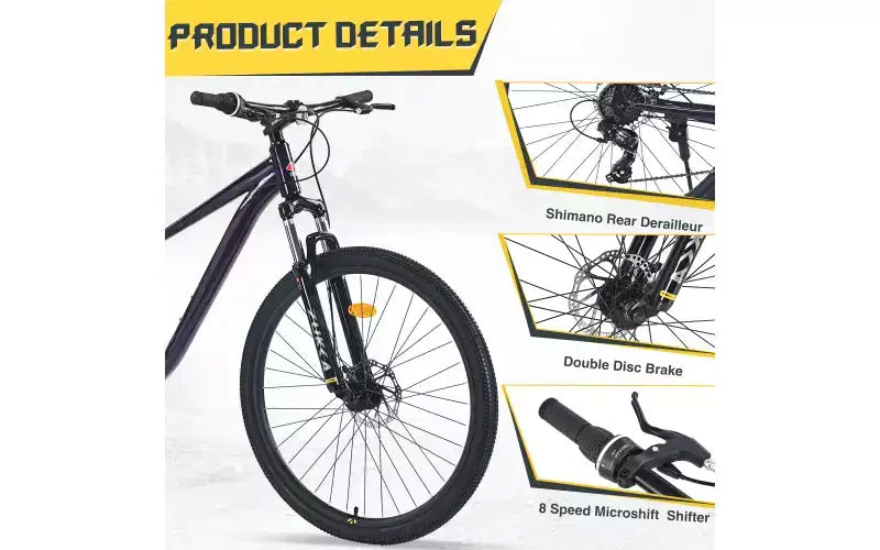 Bicicleta de montaña de 27.5 pulgadas y 8 velocidades, para hombres, mujeres, niños y niñas, suspensión delantera, cuadro de acero