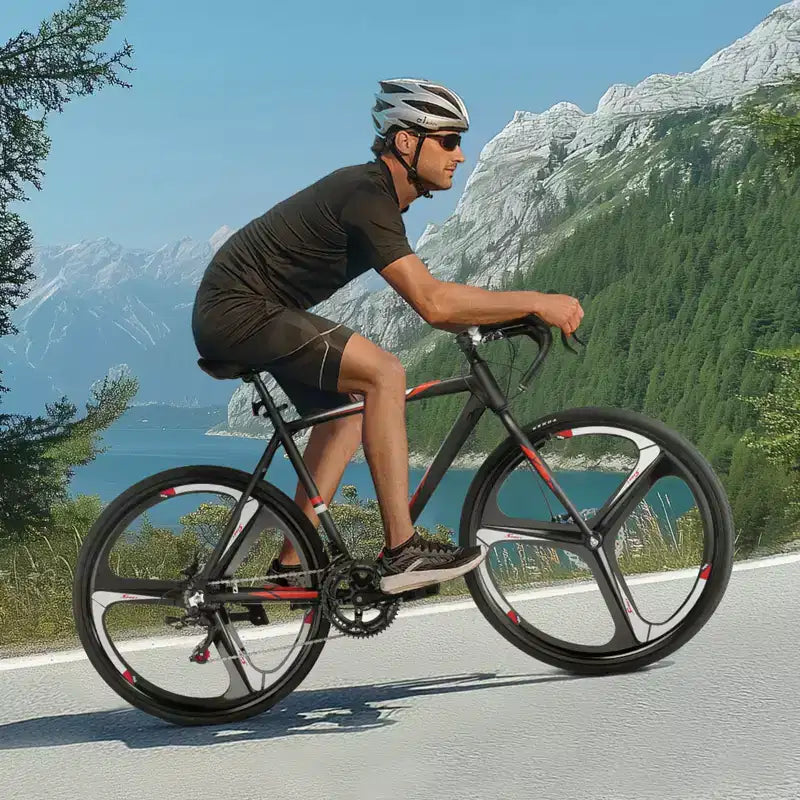 Bicicleta de Carretera VEVOR, Rueda 700C Bicicleta de Carreras, Bicicleta de Carretera para Ciudad con Transmisión SHIMANO de 14 Velocidades, Cuadro de Aleación de Aluminio, Manillar de Gota, Negro