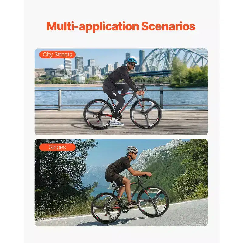 Bicicleta de Carretera VEVOR, Rueda 700C Bicicleta de Carreras, Bicicleta de Carretera para Ciudad con Transmisión SHIMANO de 14 Velocidades, Cuadro de Aleación de Aluminio, Manillar de Gota, Negro