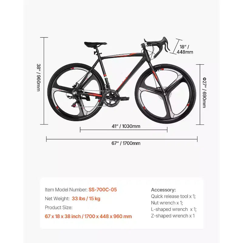 Bicicleta de Carretera VEVOR, Rueda 700C Bicicleta de Carreras, Bicicleta de Carretera para Ciudad con Transmisión SHIMANO de 14 Velocidades, Cuadro de Aleación de Aluminio, Manillar de Gota, Negro