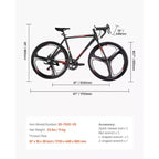 Bicicleta de Carretera VEVOR, Rueda 700C Bicicleta de Carreras, Bicicleta de Carretera para Ciudad con Transmisión SHIMANO de 14 Velocidades, Cuadro de Aleación de Aluminio, Manillar de Gota, Negro