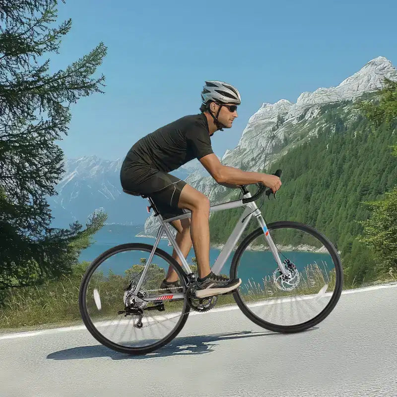 Bicicleta de Carretera VEVOR, Bicicleta de Carreras con Ruedas de 700C, Bicicleta de Carretera para Ciudad con Transmisión L-TWOO de 14 Velocidades y Cuadro Ligero de Aleación de Aluminio, Gris
