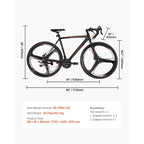 Bicicleta de carretera VEVOR, bicicleta de carreras con ruedas de 700C, sistema de transmisión SHIMANO de 21 velocidades, bicicleta de carretera para desplazamientos urbanos con cuadro de acero al carbono, negra