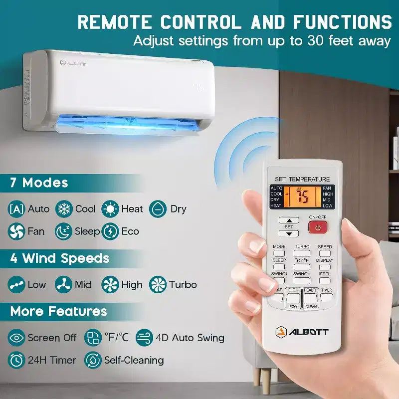 AMERLIFE Aire Acondicionado Mini Split Bomba de Calor, AC Inverter Energy Star con Control Inteligente Wi-Fi