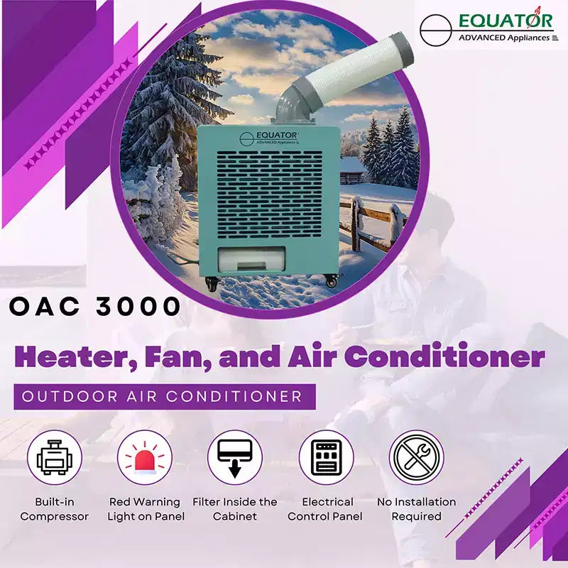 Acondicionador de aire exterior Equator 3 en 1, con calefacción y aire acondicionado, 9000 BTU, IP24, ruedas, 110 V