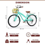 Hykolity Bicicleta de paseo de playa de 26 pulgadas y 7 velocidades para mujer con portaequipajes trasero, guardabarros delantero y trasero de acero de alto carbono y cesta