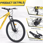 Bicicleta de Montaña NAYSAYE de 27.5 Pulgadas y 8 Velocidades con Suspensión Delantera y Cuadro de Acero para Aventuras en Todo Terreno, Amarillo, 68.5*27.1*40.55