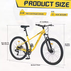 Bicicleta de Montaña NAYSAYE de 27.5 Pulgadas y 8 Velocidades con Suspensión Delantera y Cuadro de Acero para Aventuras en Todo Terreno, Amarillo, 68.5*27.1*40.55
