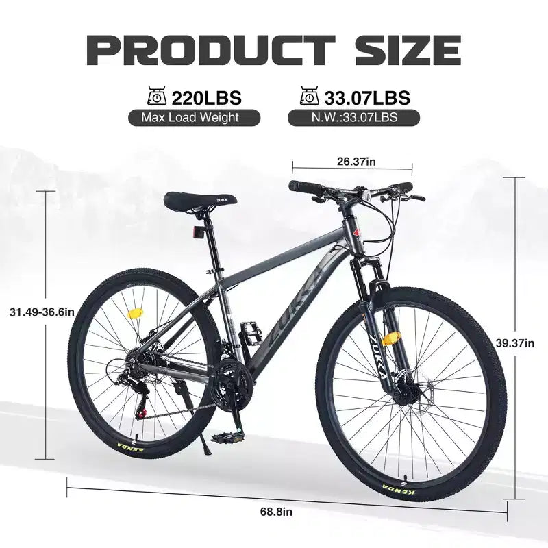 Bicicleta de montaña NAYSAYE con ruedas de 27.5 pulgadas y 21 velocidades, suspensión delantera para hombres, mujeres, niños y niñas, gris, 68.8*26.37*39.37