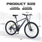 Bicicleta de montaña NAYSAYE con ruedas de 27.5 pulgadas y 21 velocidades, suspensión delantera para hombres, mujeres, niños y niñas, gris, 68.8*26.37*39.37