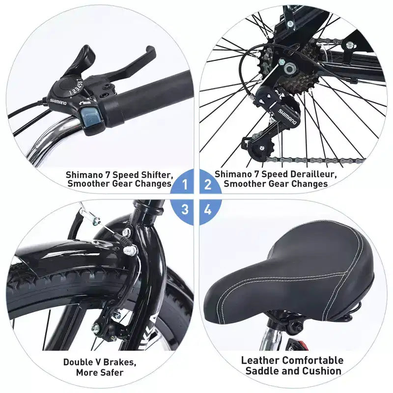 Bicicleta NAYSAYE de crucero de playa de 7 velocidades para mujer, con cuadro de acero de 26 pulgadas para paseos cómodos por la ciudad, azul, 69.96*28.32*43.2